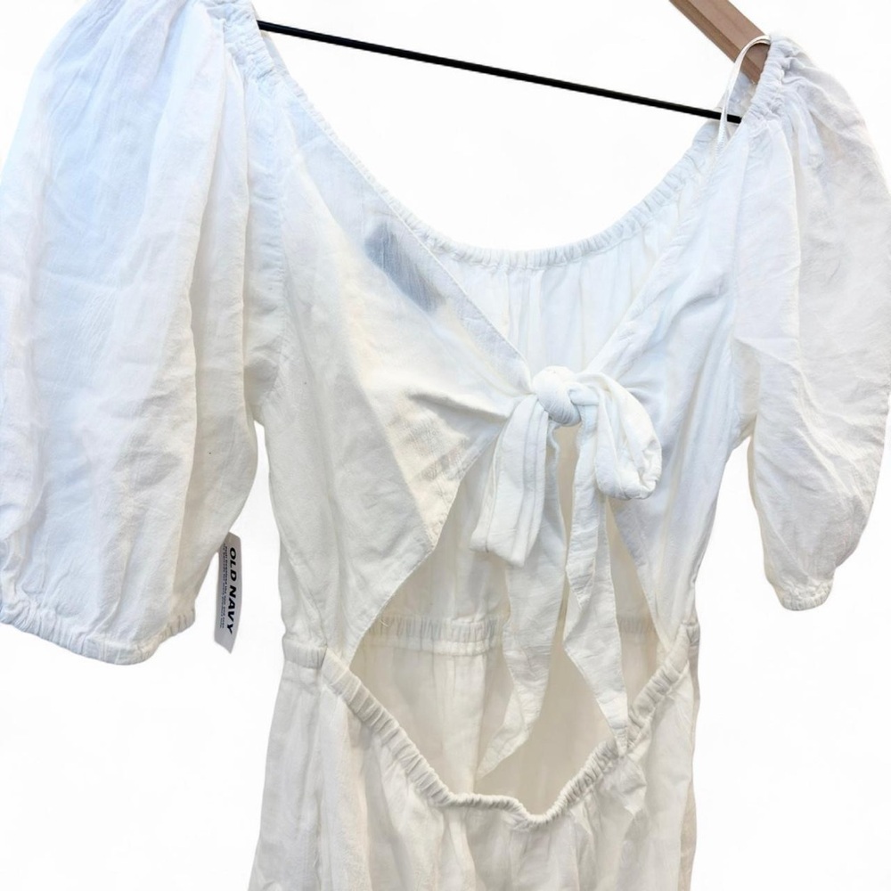 NWT Old Navy Dress White Puff Sleeve Tie Back Cut-Out Mini Dress Sz S - Picture 3 of 4